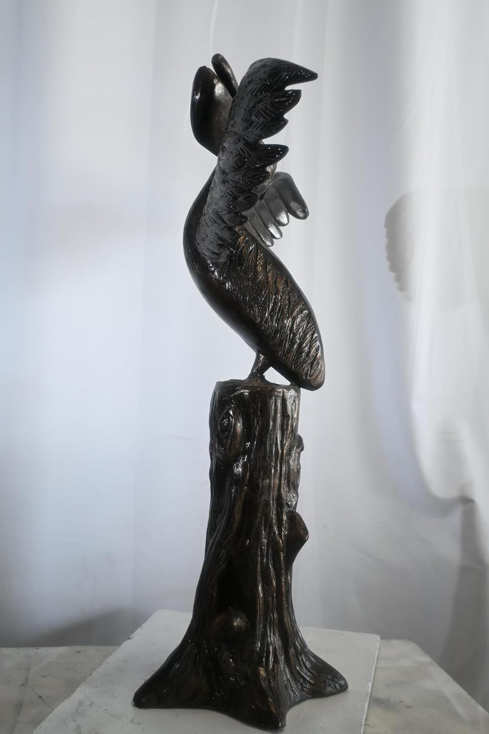 Aluminum Pelican Sculpture on Tree Stump Perch 34"x13"x43"H