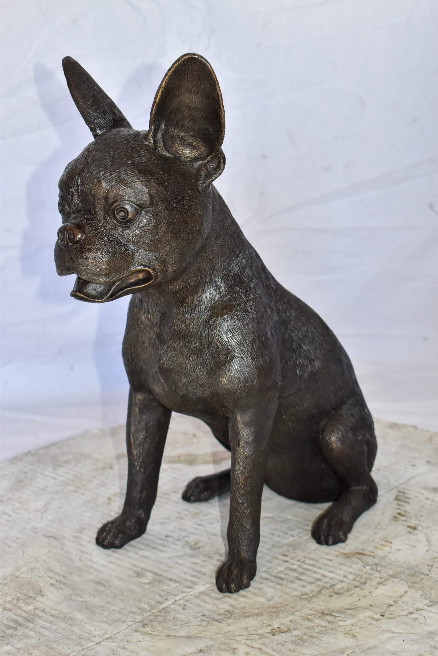 Boston Terrier Dog Happily Sitting Bronze Statue Size: 7" x 13" x 17"H