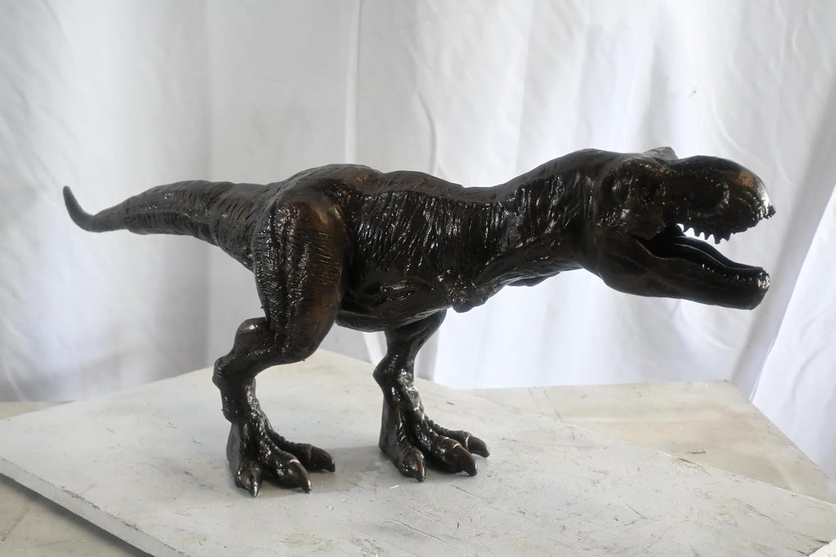 Large Cast Aluminum T Rex Dinosaur Statue Hunting Stance 40"x9"x14"H