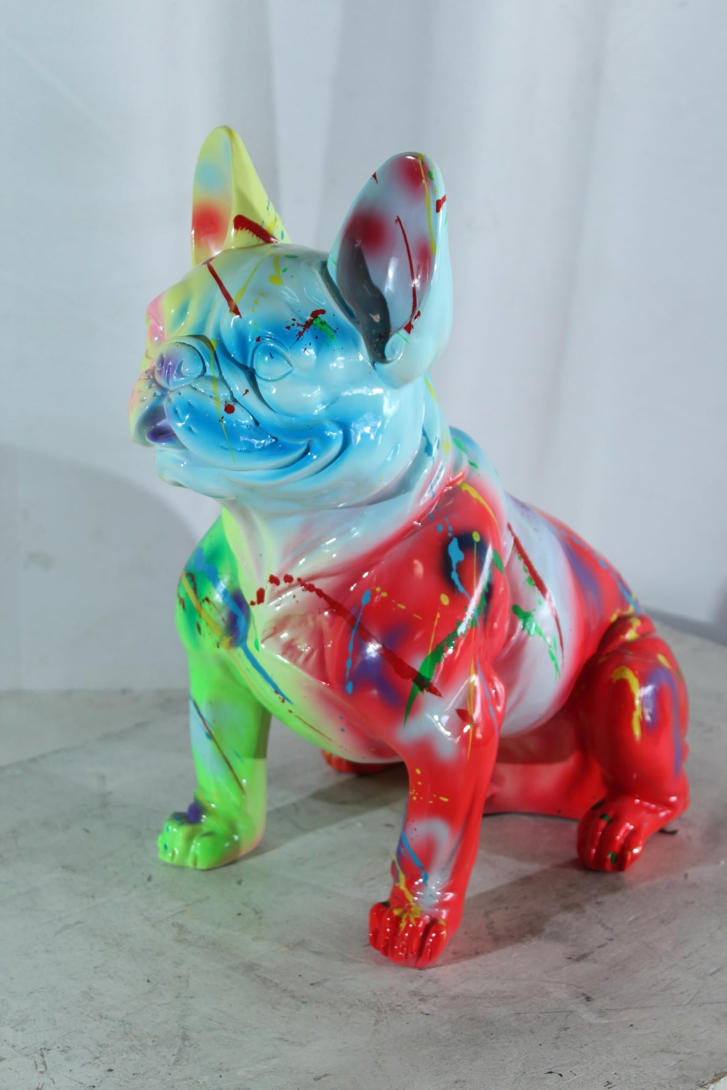 NIFAO Resin French Bulldog Statue Rainbow Paint Splatter 16"x9"x16"H