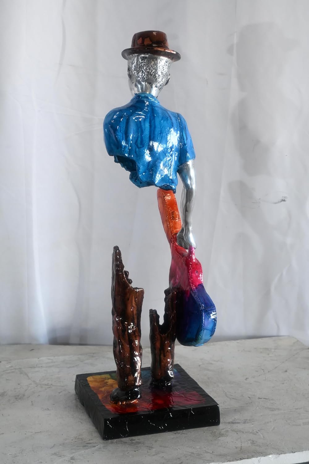 Traveler Guitar Player Sculpture Aluminum Pop Art Statue 8"x10"x25"H
