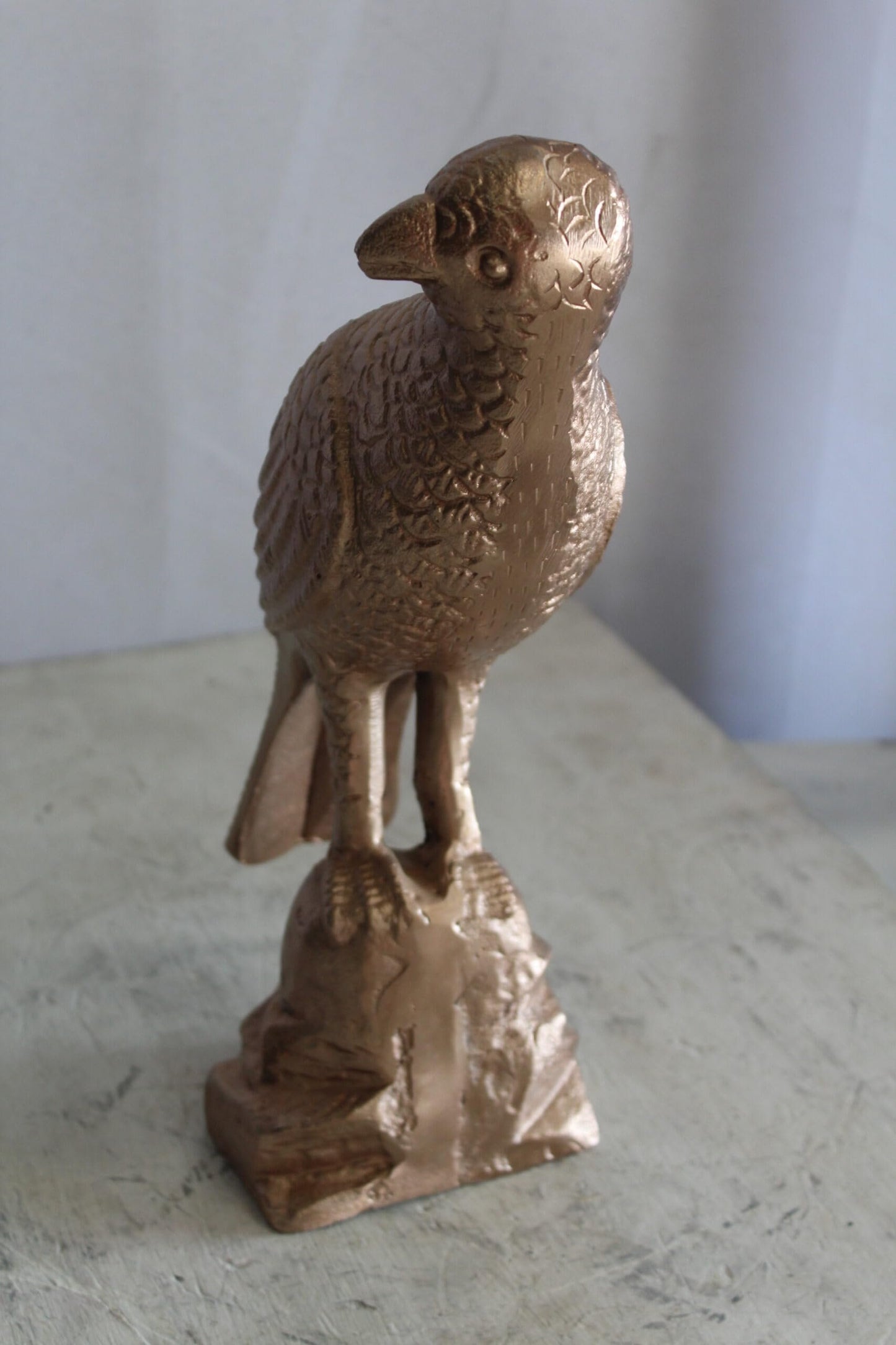 Aluminum Bird on Rock with Gold Finish, Elegant Decor 7" x 5" x 15"H