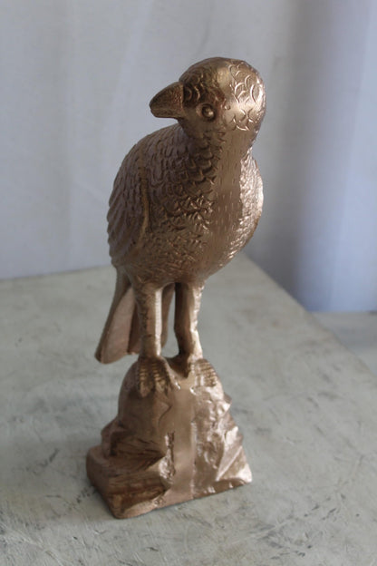 Aluminum Bird on Rock with Gold Finish, Elegant Decor 7" x 5" x 15"H
