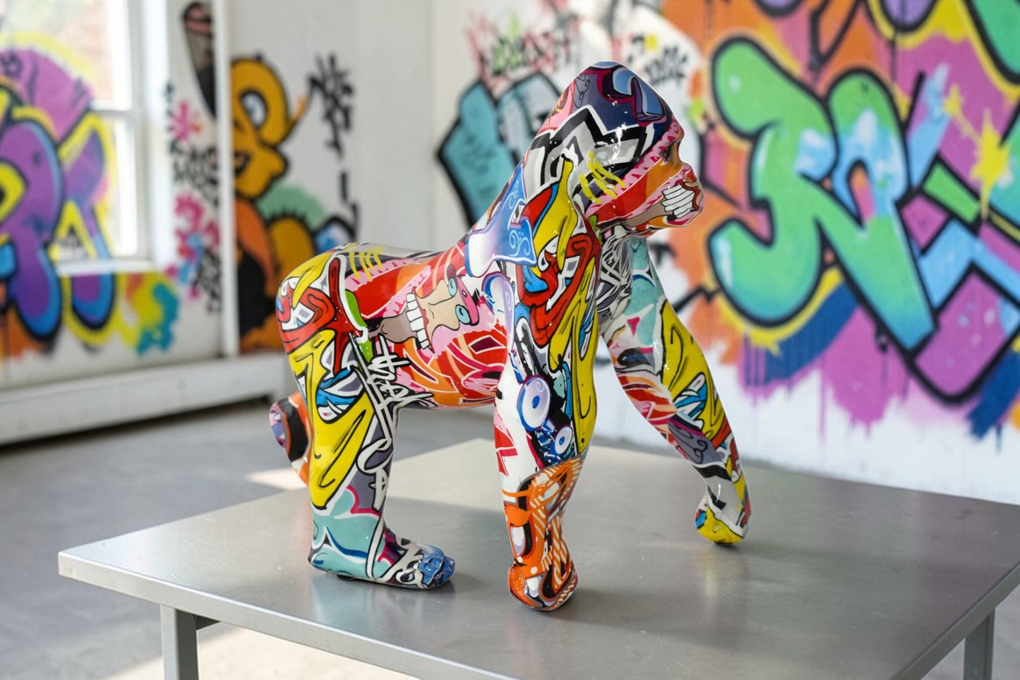 Graffiti Painted Gorilla Made of Modern Resin Statue Size: 6" x 11" x 11"H