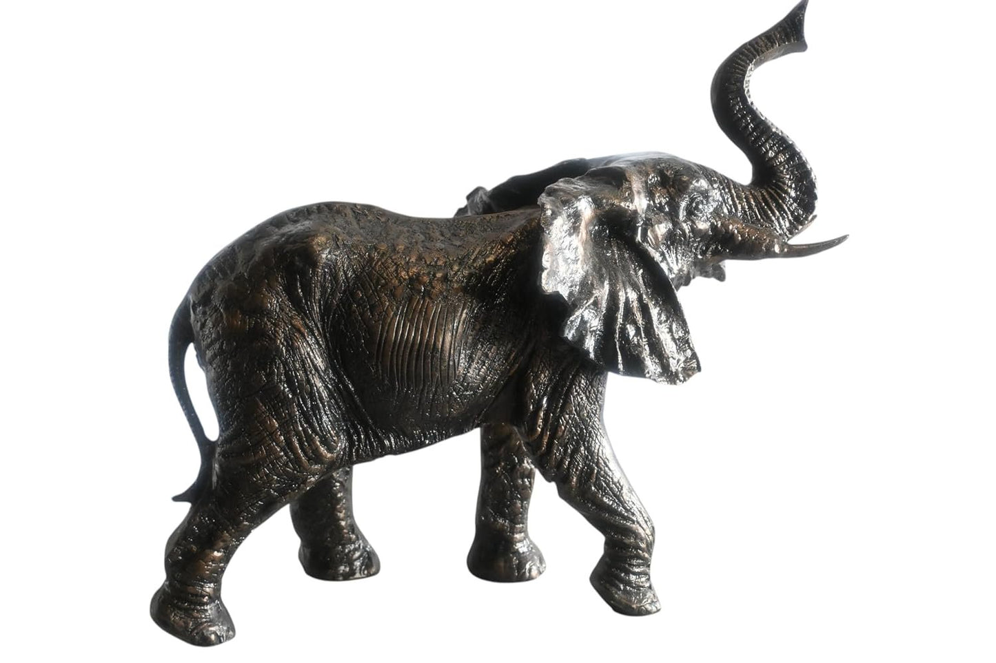 African Elephant Trunk Up Handcrafted Aluminum Sculpture 24"x12"x21"H