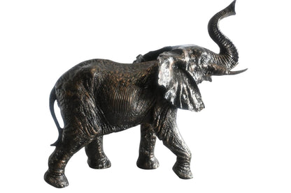 African Elephant Trunk Up Handcrafted Aluminum Sculpture 24"x12"x21"H