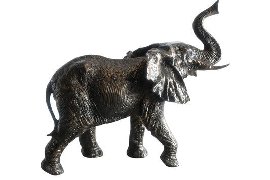 African Elephant Trunk Up Handcrafted Aluminum Sculpture 24"x12"x21"H