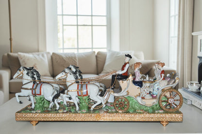 Porcelain Carriage with 4 young Girls Drinking Tea -  Size: 41"L x 10"W x 18"H.