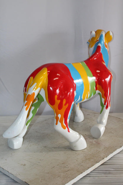 A Burst of Color Dripping Paint Fiberglass Donkey Statue 33" x 11" x 21"H