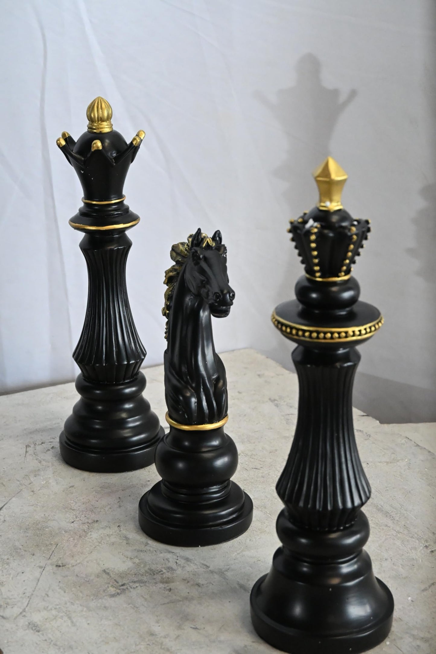 Decorative Chess Pieces Set Black Gold Resin Figurines 4"x13"x14"H
