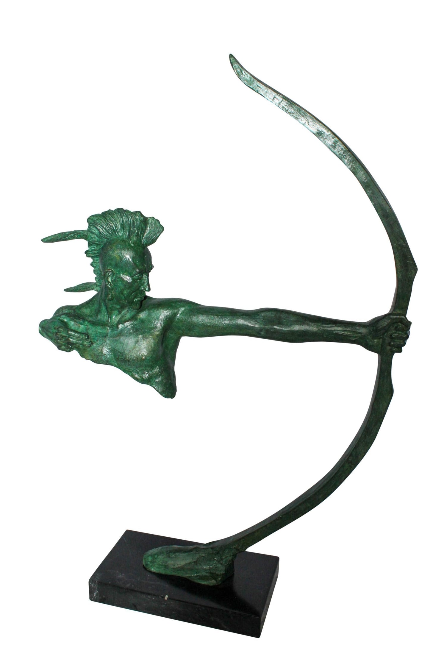 Nifao Native American Warrior with Long Bow Bronze Statue – Handcrafted Lost Wax Casting with Rich Patina – Powerful Tribal Art Sculpture Mounted on Base – Museum-Quality Detail 22" x 6" x 33"H