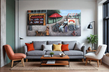 NIFAO Handmade Metal Wall Art Vintage Street Scene Raised Design 79" x 39" x 1"H