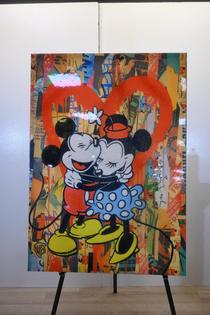 Cartoon Mice Heart Hug Pop Art Resin Canvas 40"x56"