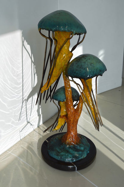 Three Jellyfish Bronze Statue -  Size: 12"L x 10"W x 22"H.