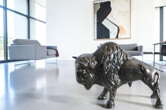 Charging American Bison Buffalo Aluminum Wildlife Statue 23"x8"x16"H