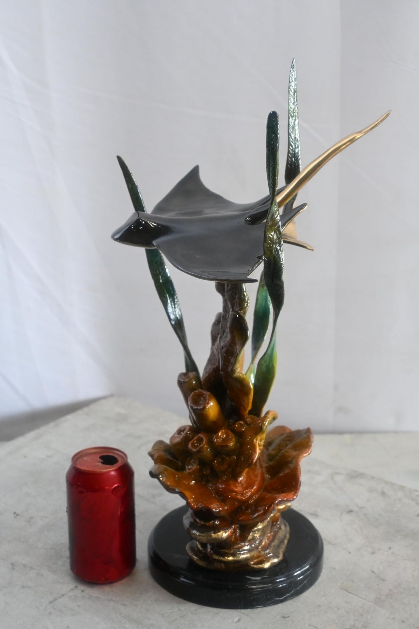 Bronze Manta Ray Sculpture Coral Reef Ocean Statue 11"x11"x18"H