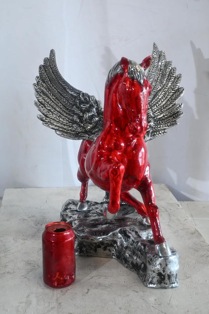 Prancing Red Pegasus Winged Horse Sculpture Aluminum Art 17"x15"x19"H