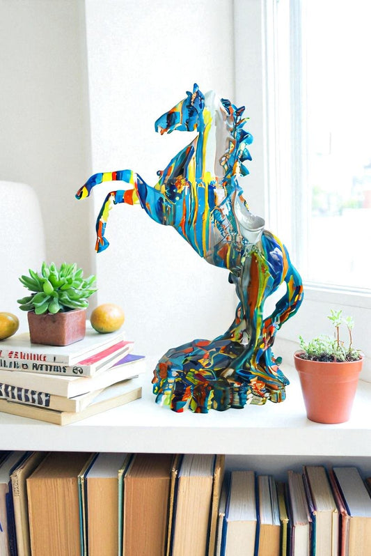 Multicolor Rearing Horse Statue Abstract Art Décor 11" x 6" x 14"H
