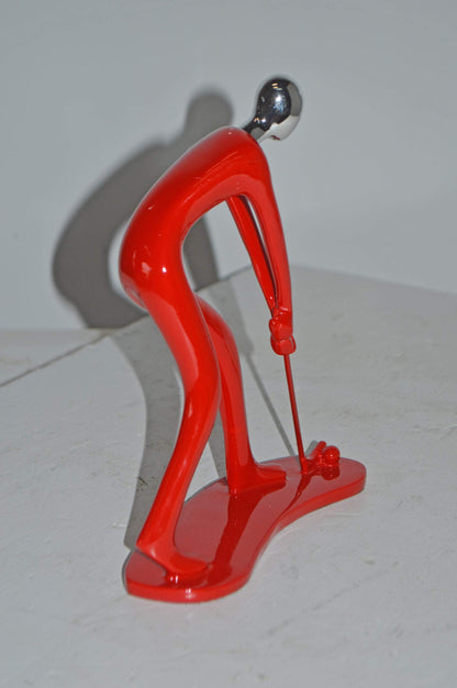 Modern art Red Golfer with Silver Head Resin Statue - Size: 7"L x 2"W x 9"H.