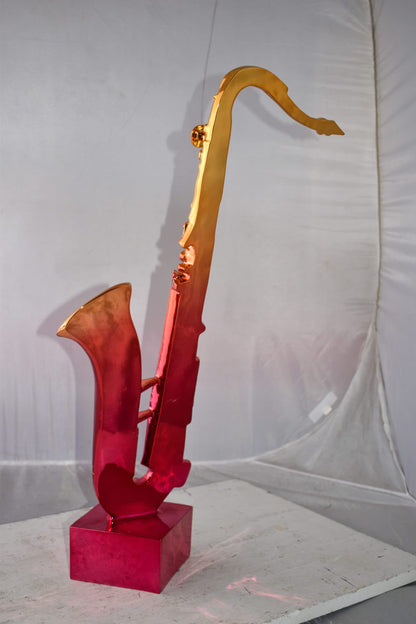 Modern Art Pink and Gold Saxophone Statue Made of Resin Size: 10" x 8" x 28"H