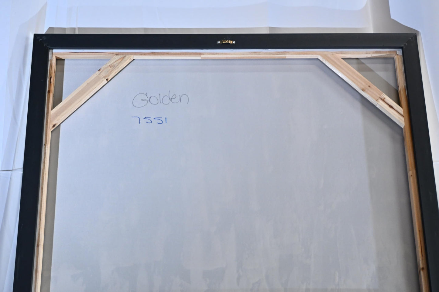 Golden Abstract Canvas Painting Gray Gold Framed Art 61"x41"