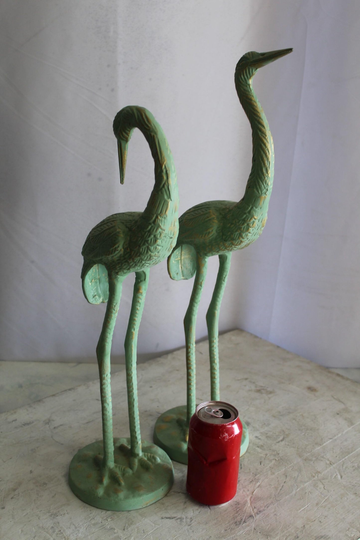Pair of Aluminum Crane with Green Patina Finish 24" x 14" x 42"H
