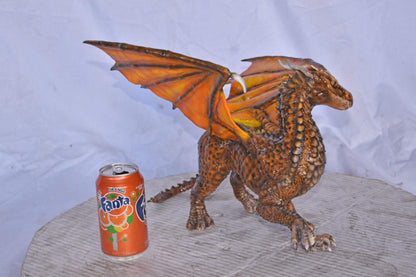 Painted Dragon Made of Bronze, Statue - Size: 15"L x 14"W x 12"H.
