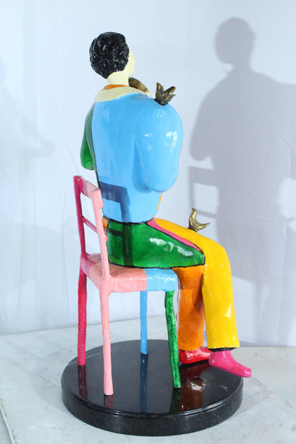 NIFAO Picasso Style Bronze Violinist Statue Colorful Musician Décor 15" x 14" x 28"H