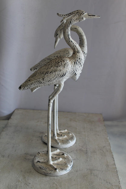 Pair of Aluminum Crane with White Patina Finish 10" x 12" x 23"H