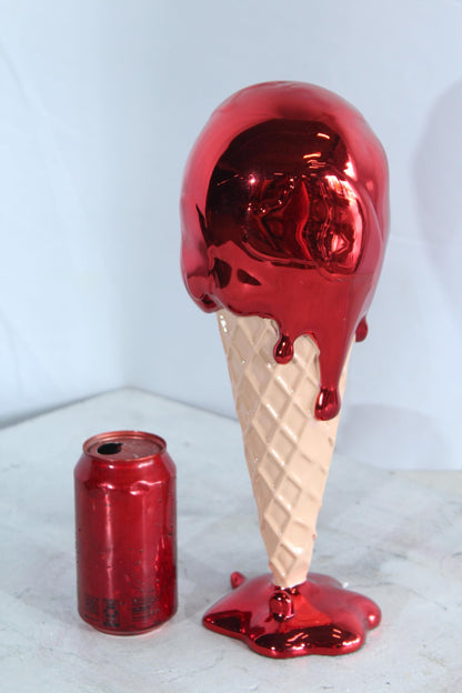NIFAO Resin Ice Cream Cone Statue Red Dripping Pop Art Modern Decor 5" x 5" x 14"H