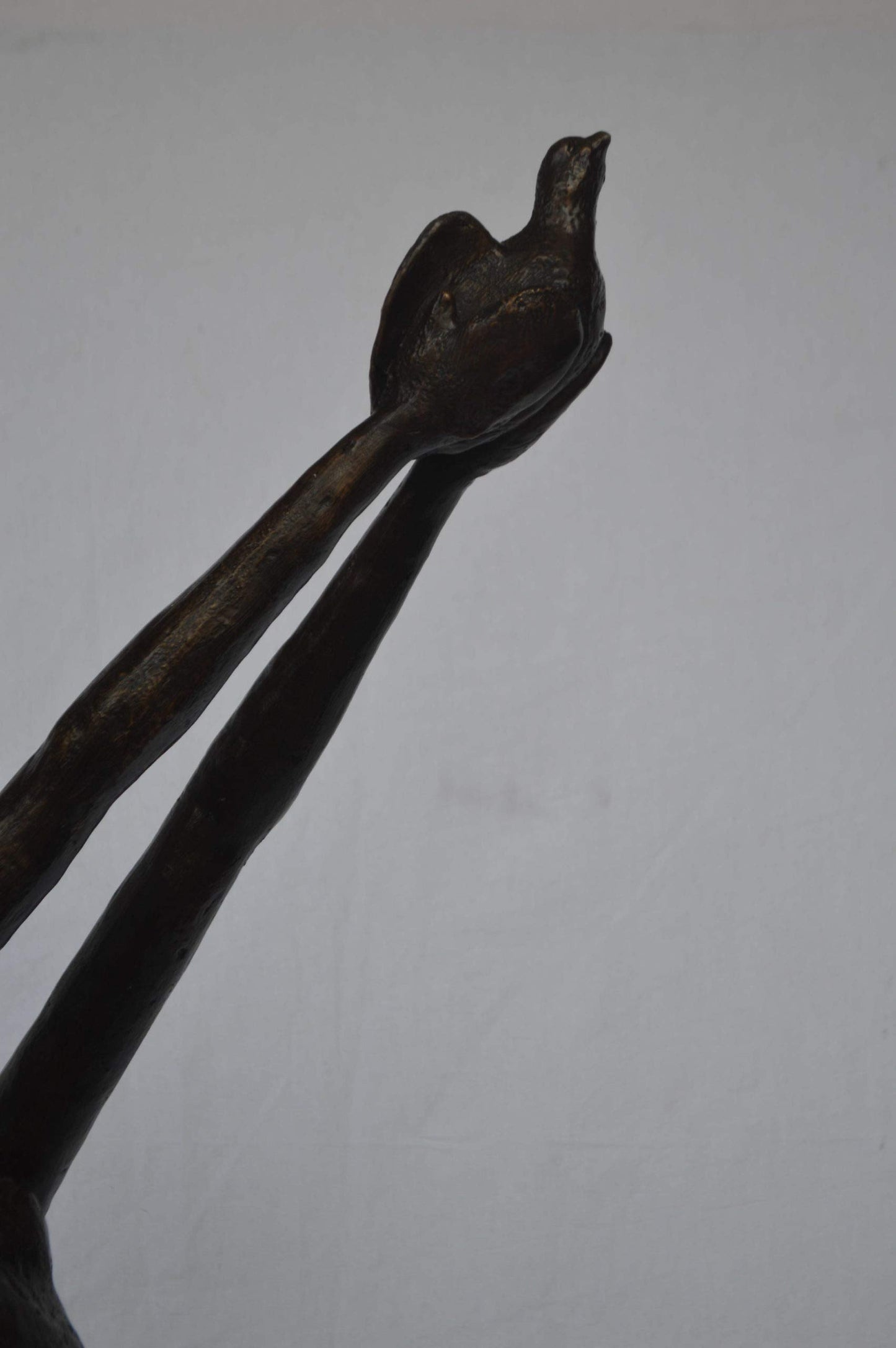 Woman Releasing Bird Modern Art Bronze Statue - Size: 13"L x 19"W x 52"H.