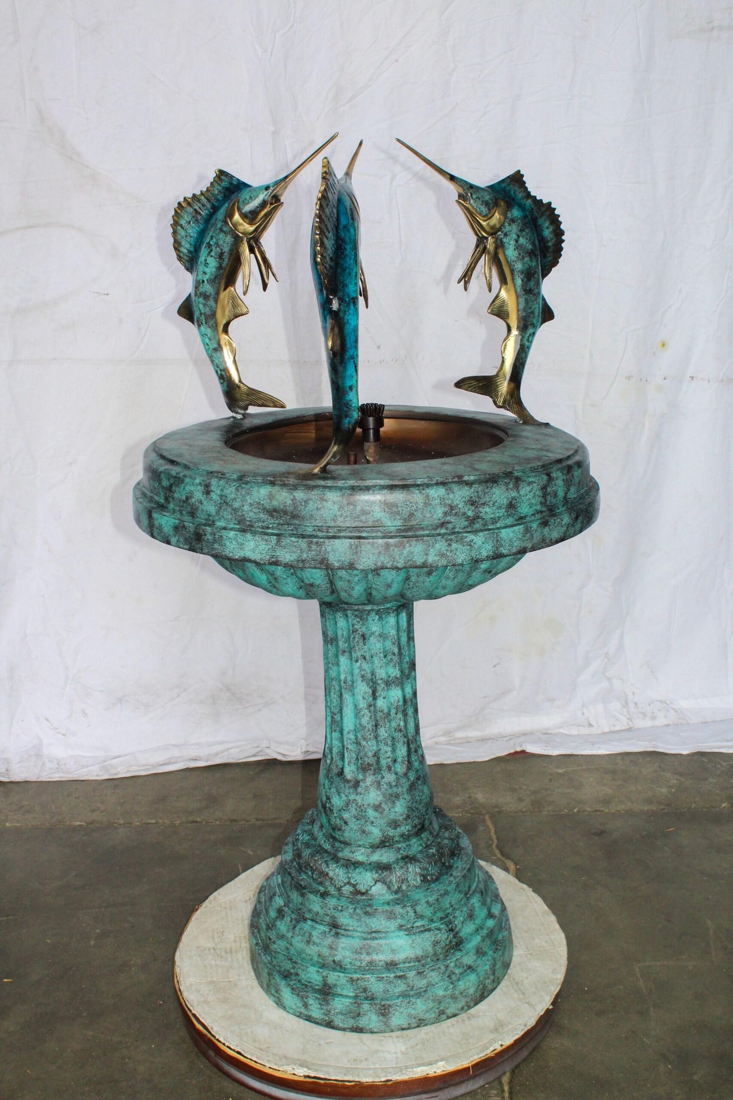 Three Sailfish Bronze Fountain Green Patina Finish 29" x 29" x 50"H