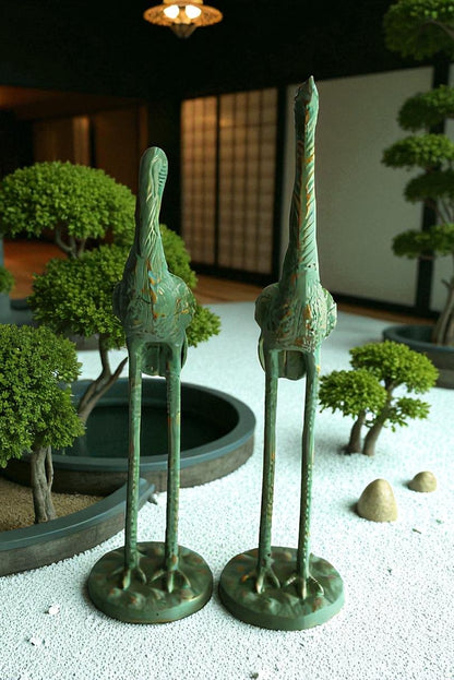 Pair of Aluminum Crane with Green Patina Finish 24" x 14" x 42"H