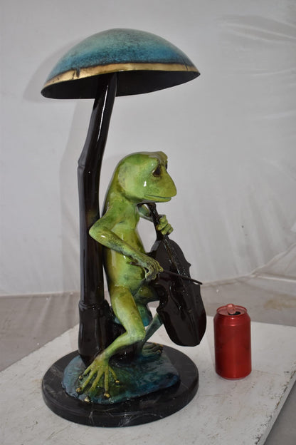 Frog Playing Cello colored Bronze Statue Size: 12" x 11" x 24"H