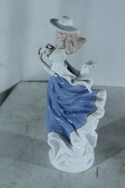 NIFAO Porcelain Lady Figurine with hat and Flower Vintage Style 5"x4"x12"H