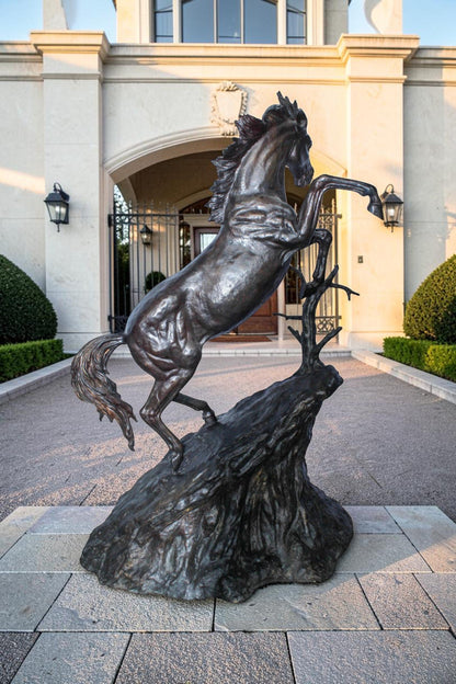 Life Size Bronze Rearing Horse Sculpture by J. Dagan 60" x 37" x 81"H