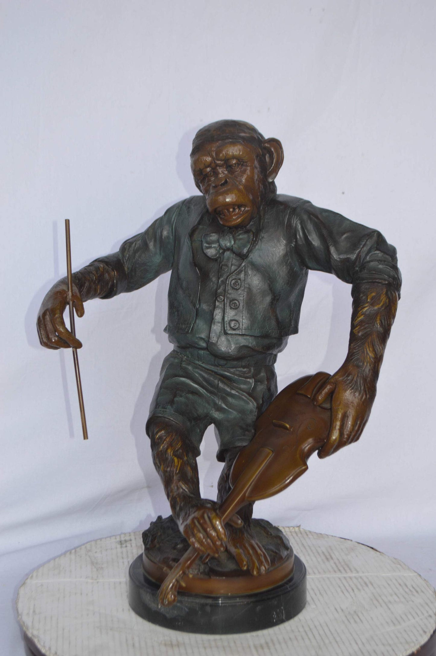 Monkey with Violin bronze statue - Size: 20"L x 17"W x 26"H