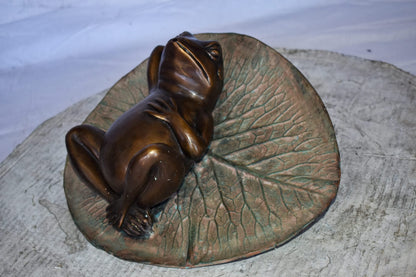 Relaxed Frog Supine on a Lily Bronze Statue Wall Fountain  14" x 6" x 12"H