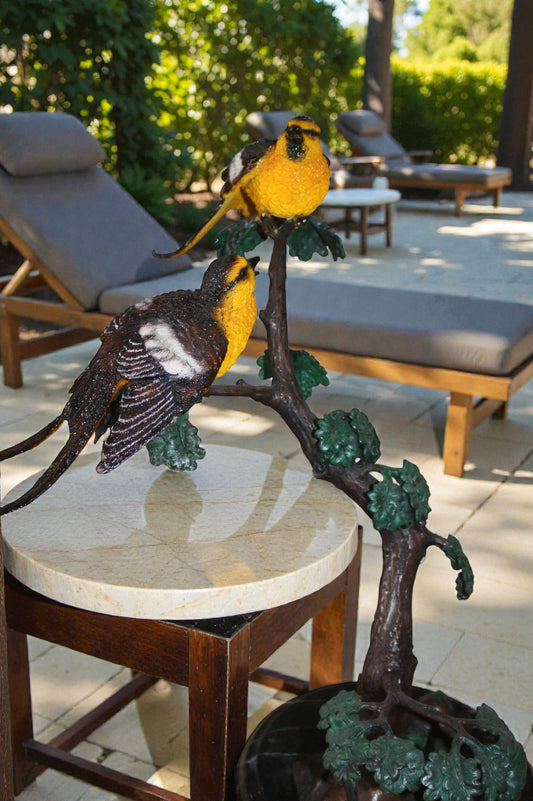 Two Sparrows On Tree - Bronze Statue