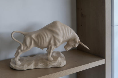 Resin Charging Bull Sculpture on Rocky Base Decor 14"x4"x9"H