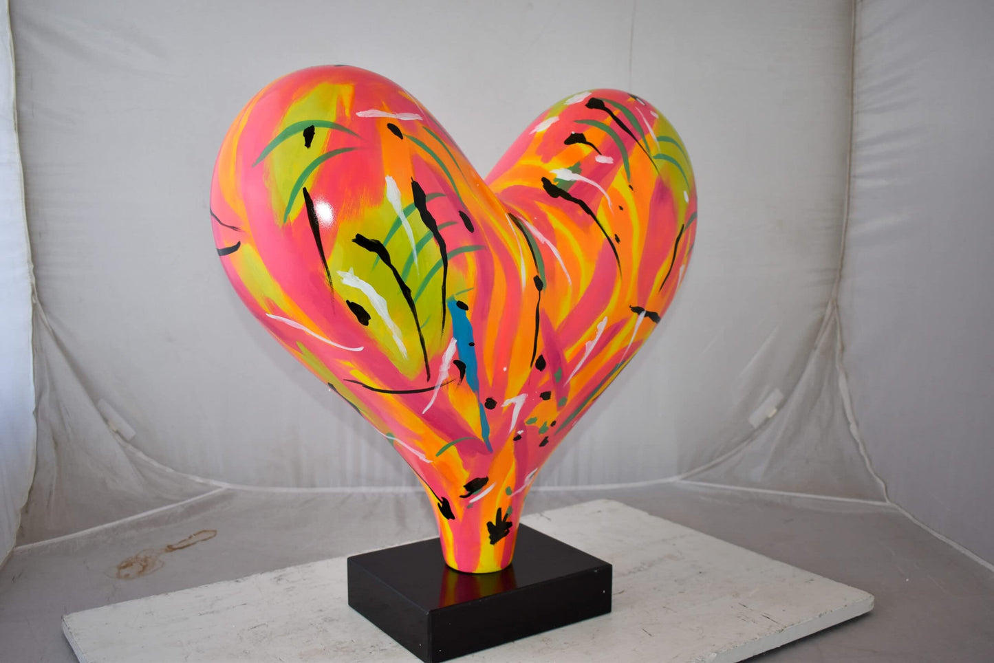 Eclectic Multicolor Heart 3D Statue on Black Base Size: 24" x 12" x 25"H