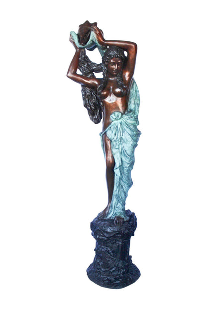 Half-naked woman holding a basket bronze statue Art Nude -  Size: "L x "W x "H.