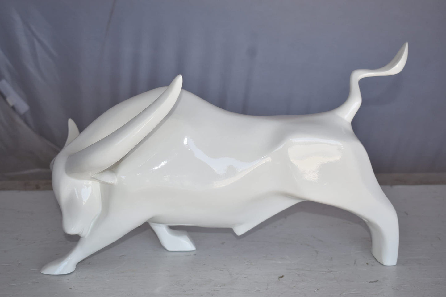 Modern Art of a White Bull Made of Resin Statue Size: 17" x 14" x 10"H