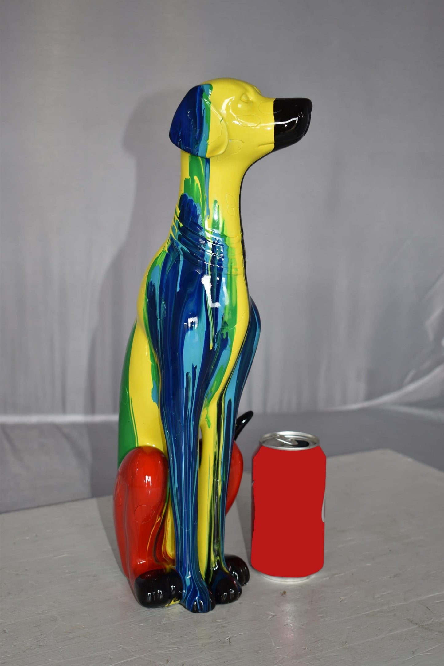 Modern Art of a Greyhound Dog Sitting Statue Made of Resin Size: 7" x 5" x 17"H