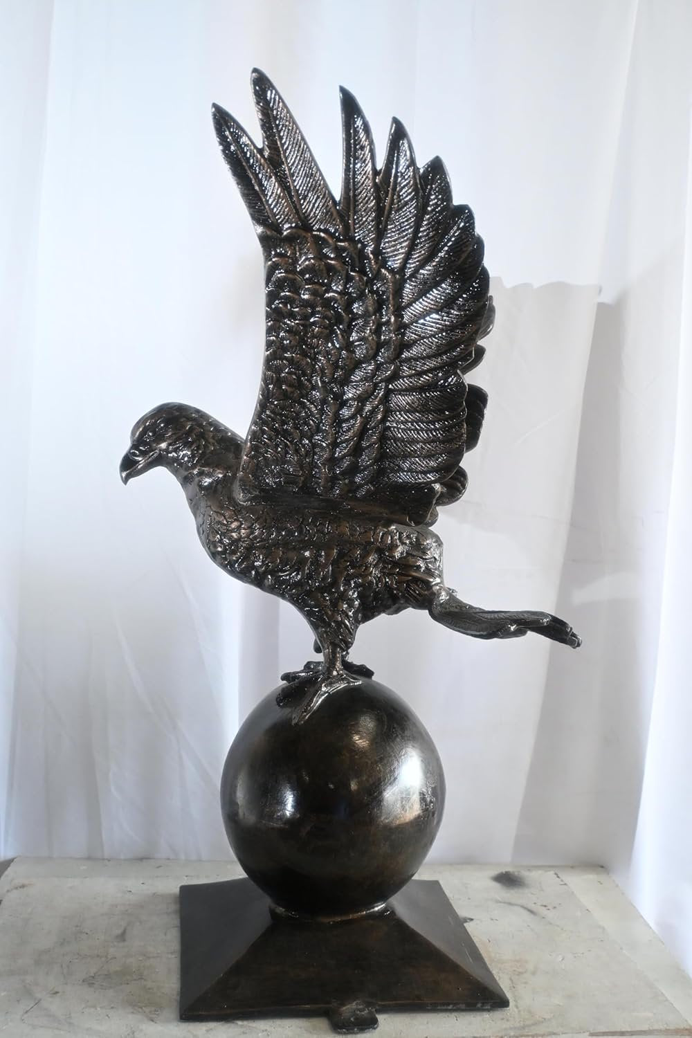 Wings Spread Eagle Atop Globe Handcrafted Aluminum Decor 29"x25"x40"H