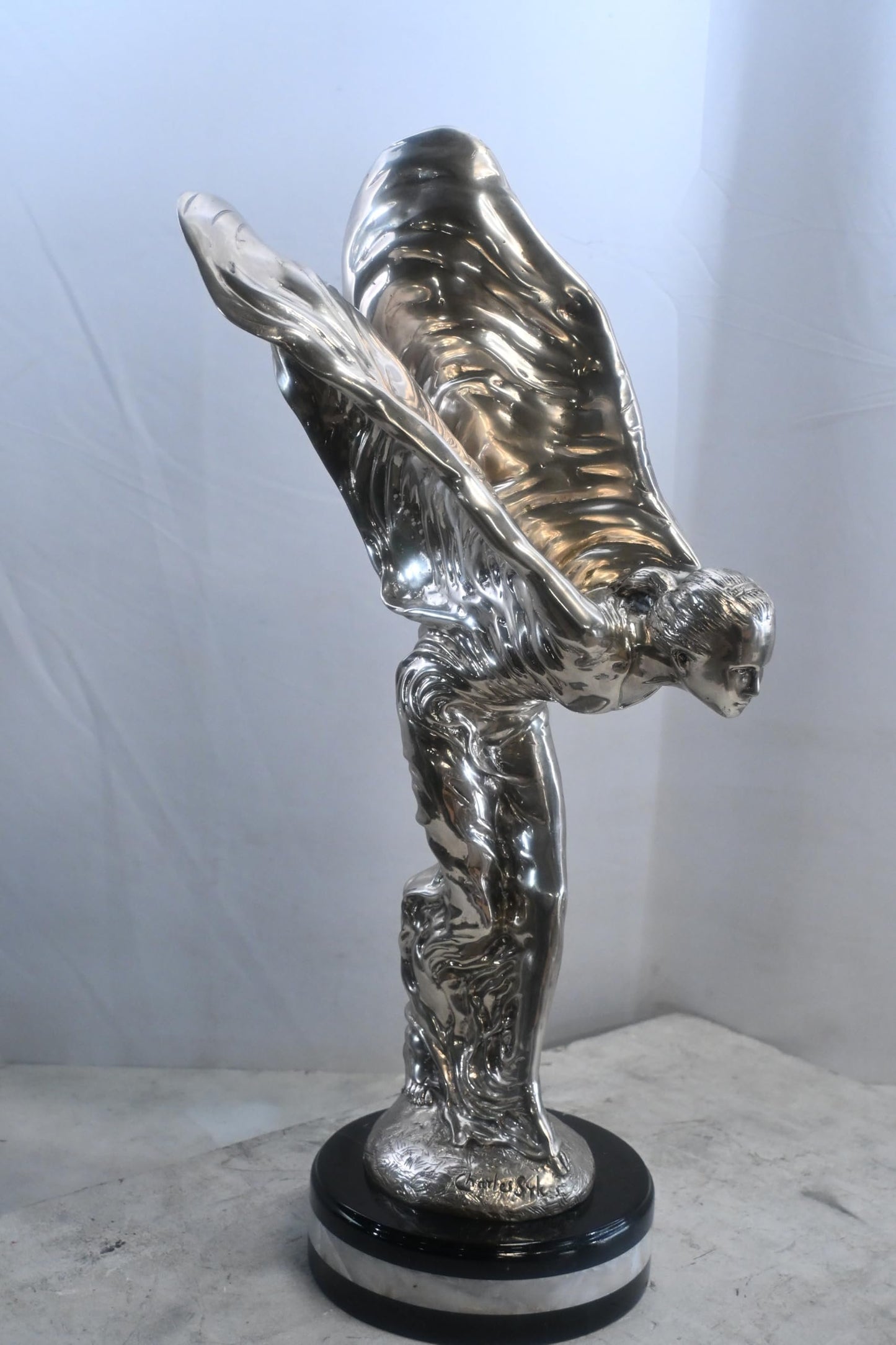 Spirit of Ecstasy Silver Bronze Sculpture Rolls Royce 10"x15"x24"H