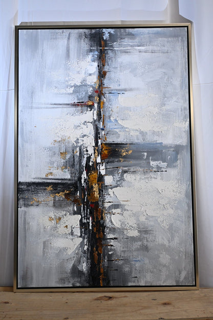 Paris Abstract Gray Gold Canvas Wall Art Framed Painting 61"x41"
