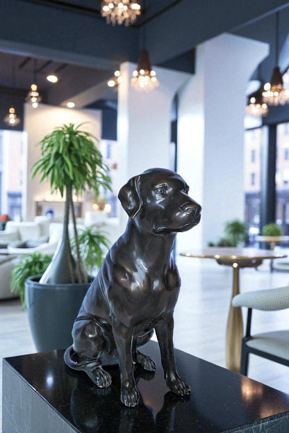 Large Bronze Chocolate Labrador Dog Statue Sitting Pose 22" x 12" x 27"H