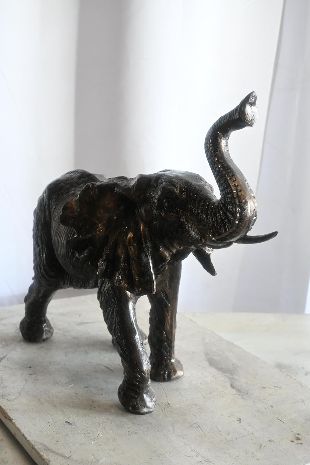 African Elephant Trunk Up Handcrafted Aluminum Sculpture 24"x12"x21"H