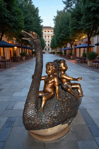 Swan Carrying Three Angels Bronze Fountain Art Nude - Size: 40"L x 23"W x 34"H.